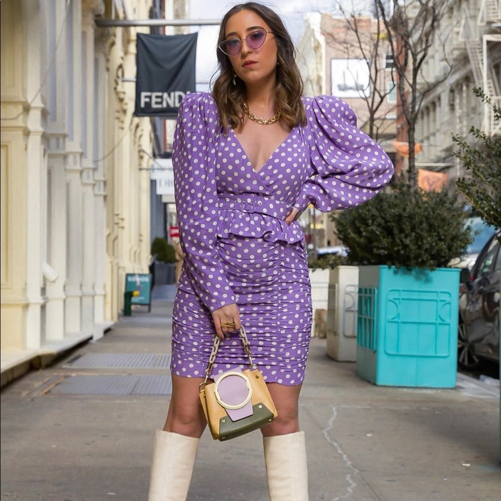 Long Sleeve Purple Polka Dot Dress